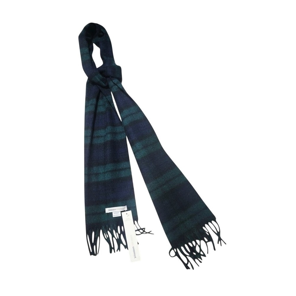 Johnstons of Elgin 100% Cashmere Scarf Black Watch Plaid Navy Scotland Flaws